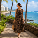 2-Way Royal Pāʻū Rider Resort Swing Dress – Heritage Lei & Peacock Motif MR143-1