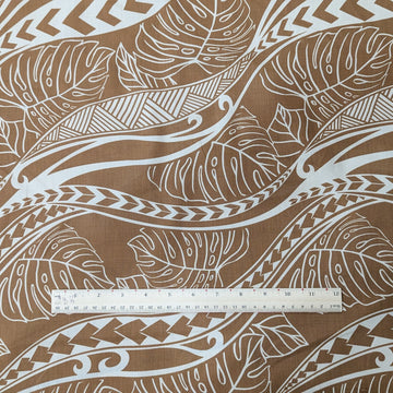Sand Tribal Wave Monstera Hawaiian Fabric – Island Pattern Polycotton - 0