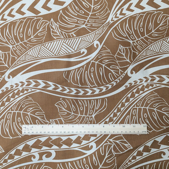 Sand Tribal Wave Monstera Hawaiian Fabric – Island Pattern Polycotton