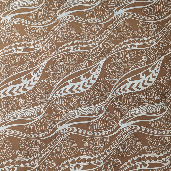 Sand Tribal Wave Monstera Hawaiian Fabric – Island Pattern Polycotton