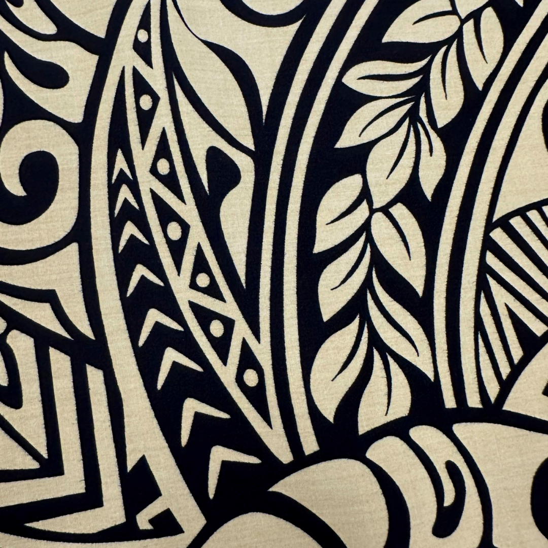 Polynesian Tribal Tapa Print Fabric / Cream and Black