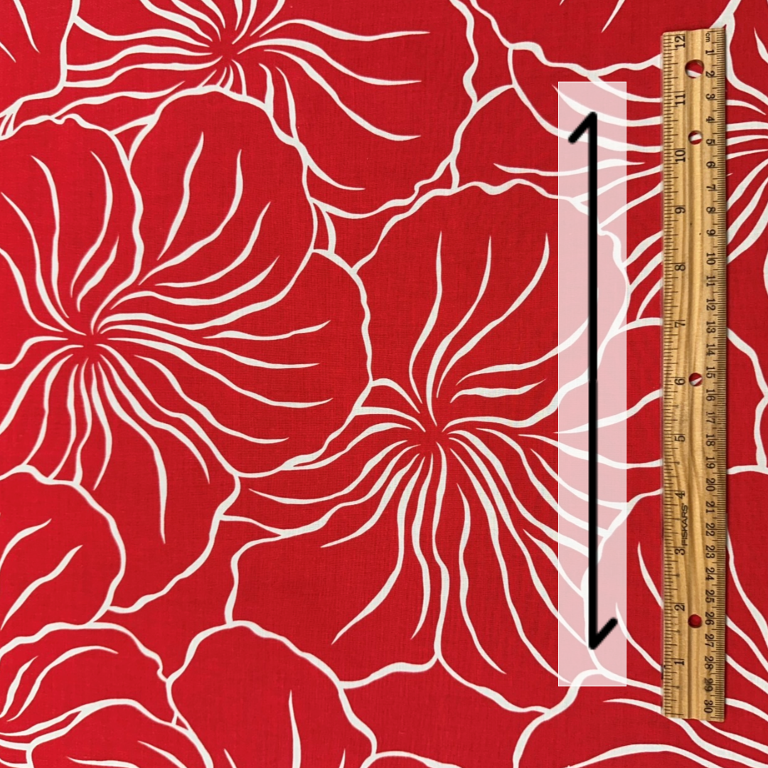 Modern Hibiscus Print Fabric Polycotton | RED - 0