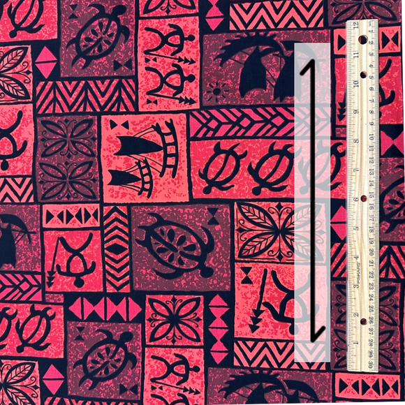 Vintage Polynesian Print Fabric /  Red