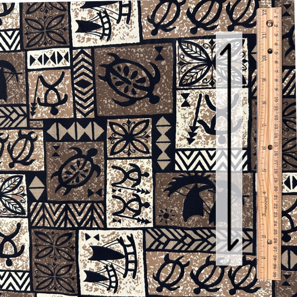 Vintage Polynesian Print Fabric / Brown