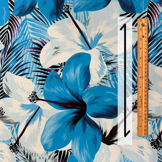 Blue & White Hibiscus Print Fabric Polycotton -1223FB-BLU3
