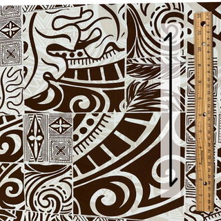Tapa Hawaiian Print Fabric 100%Cotton/ Brown and White -1223FB-BRO2