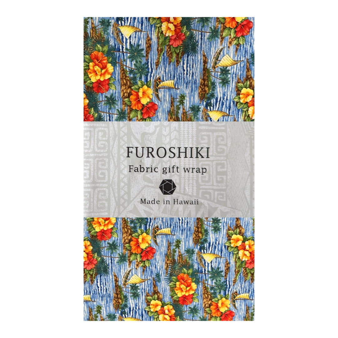 Blue Catamaran and Hibiscus Gift Wrapping Fabric / Furoshiki