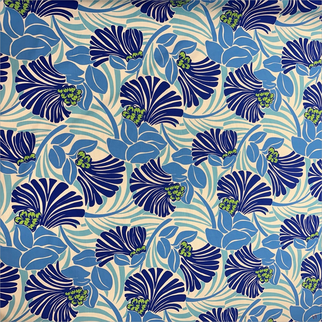 Gift Wrapping Fabric / Furoshiki - Modern Floral Fabric Polycotton | Blue - 0