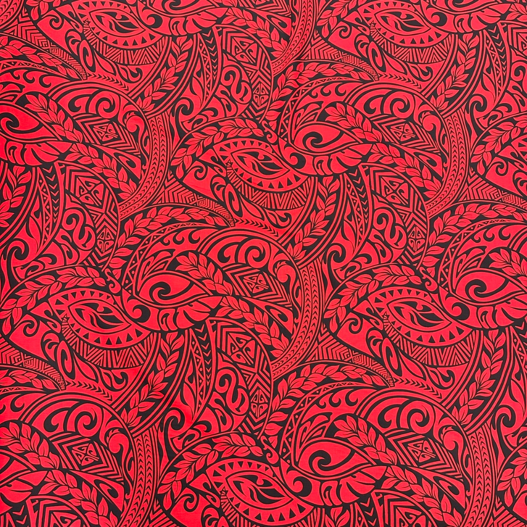 Polynesian Tribal Tapa Print Gift Wrapping Fabric / Furoshiki - Red - 0