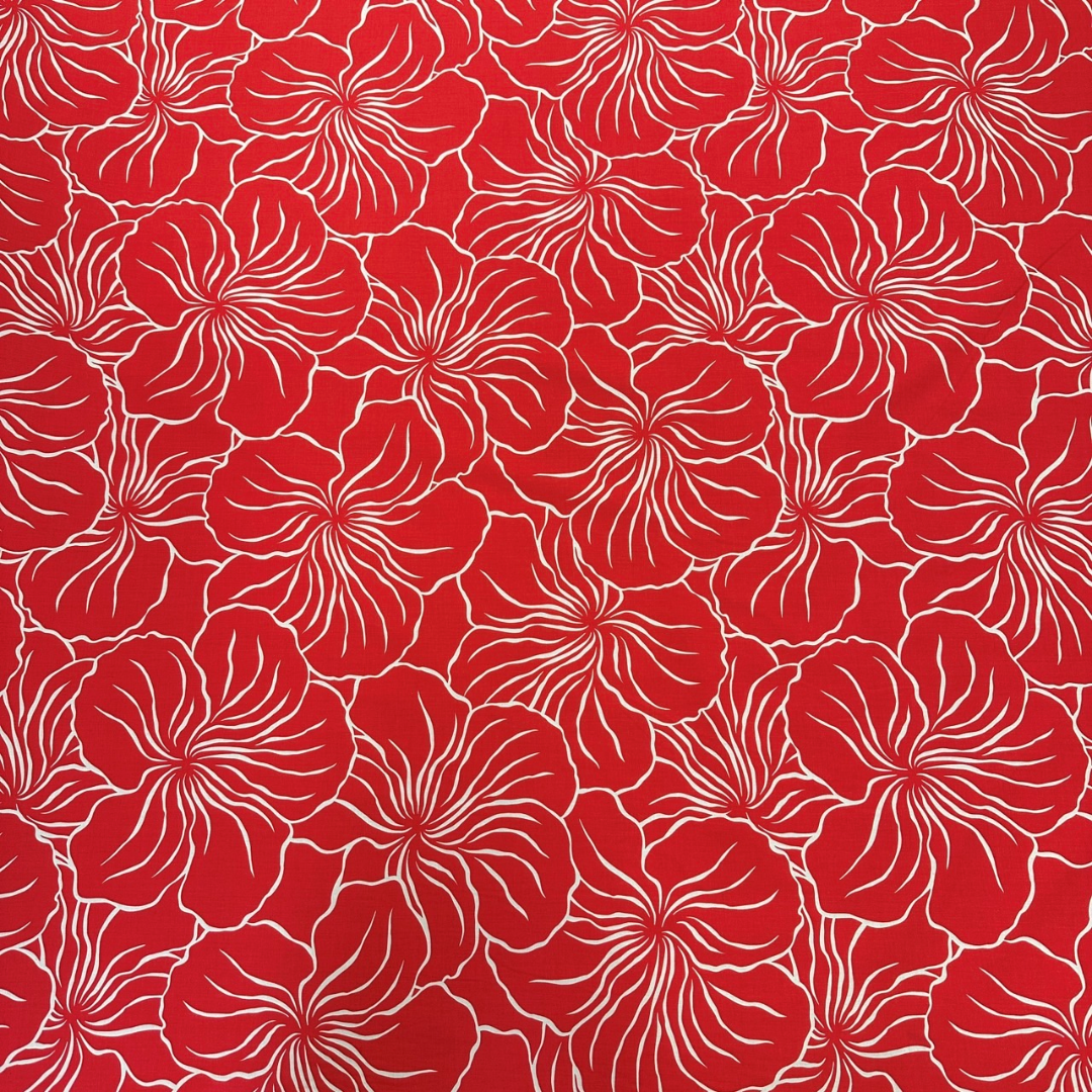 Modern Hibiscus Print Gift Wrapping Fabric / Furoshiki   | RED -1223FB-RED2