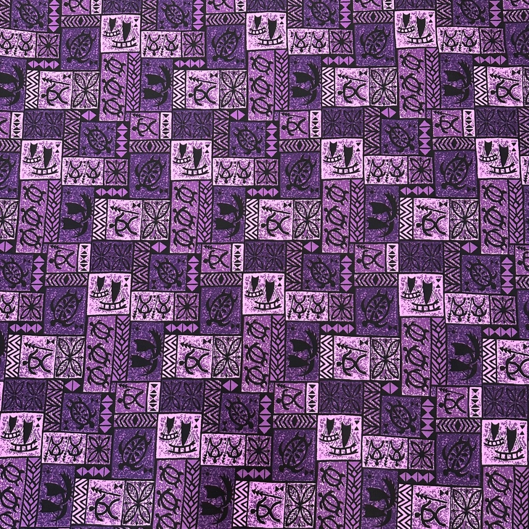 Vintage Polynesian Print Gift Wrapping Fabric / Furoshiki   |  Purple -1223FB-PU1