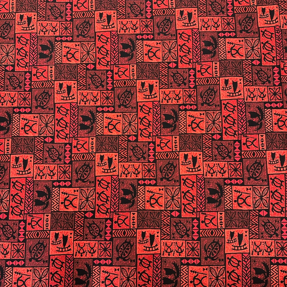 Vintage Polynesian Print Gift Wrapping Fabric / Furoshiki   |  Red -1223FB-RED3