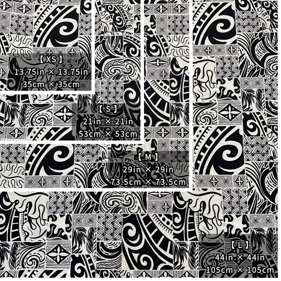 ［Black and White］Tapa Hawaiian Print Gift Wrapping Fabric / Furoshiki -1223FB-BL4