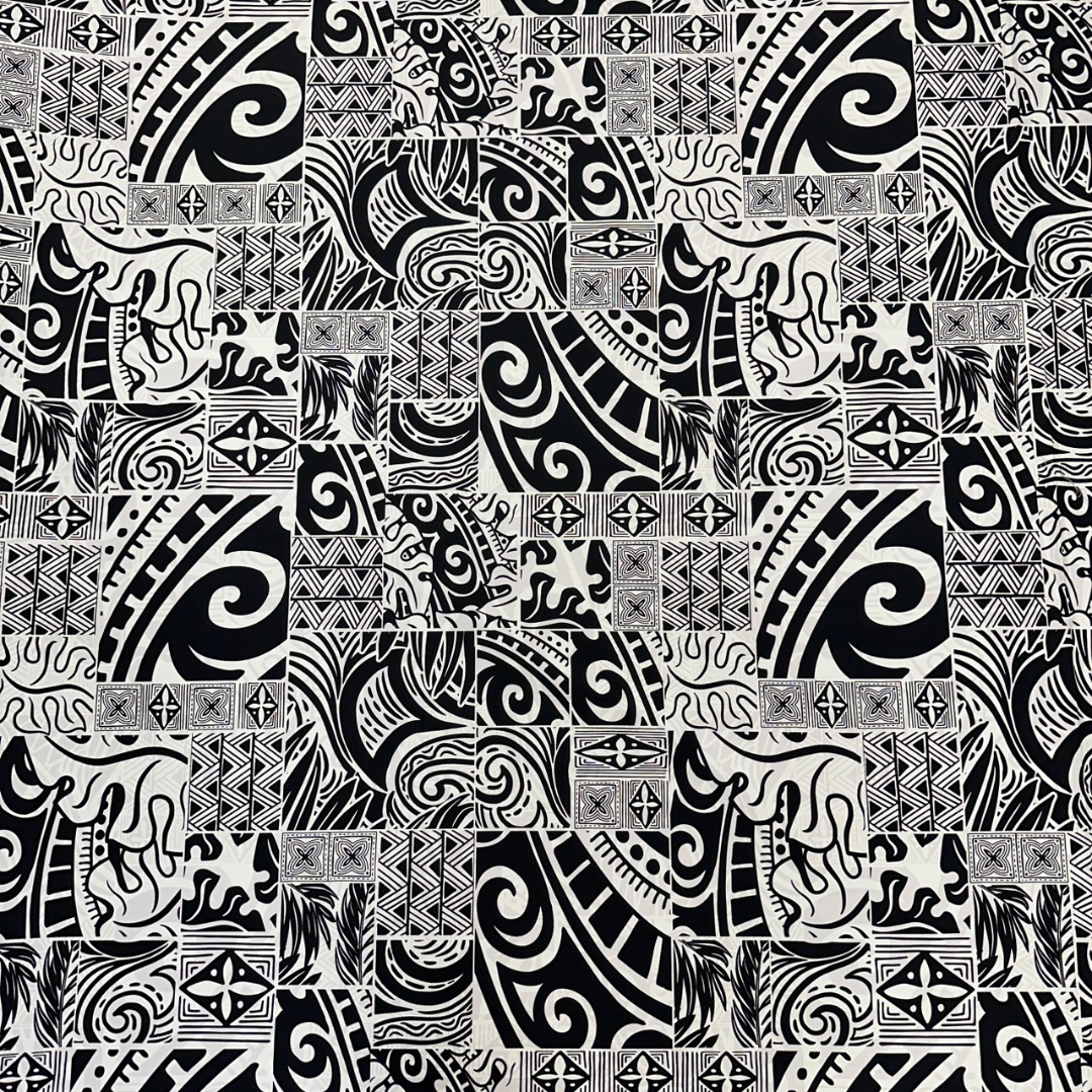 ［Black and White］Tapa Hawaiian Print Gift Wrapping Fabric / Furoshiki -1223FB-BL4