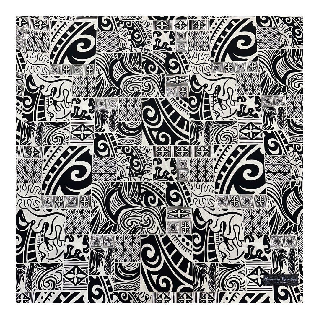 ［Black and White］Tapa Hawaiian Print Gift Wrapping Fabric / Furoshiki -1223FB-BL4