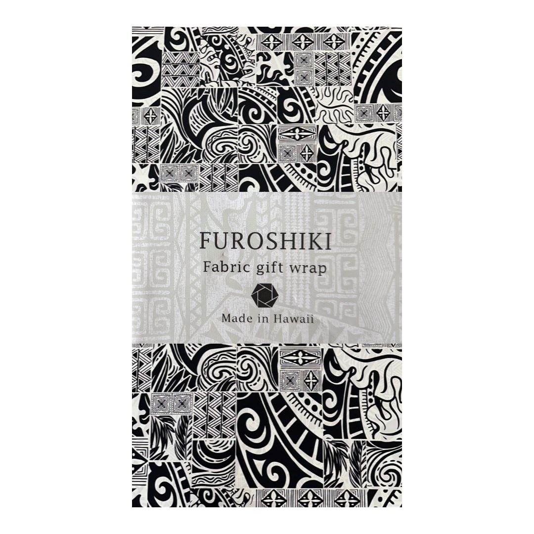 ［Black and White］Tapa Hawaiian Print Gift Wrapping Fabric / Furoshiki -1223FB-BL4 - 0