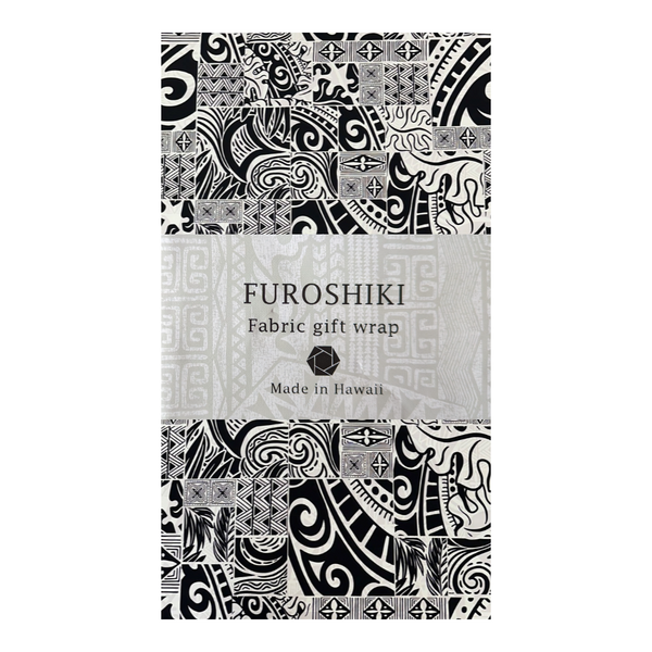 ［Black and White］Tapa Hawaiian Print Gift Wrapping Fabric / Furoshiki -1223FB-BL4