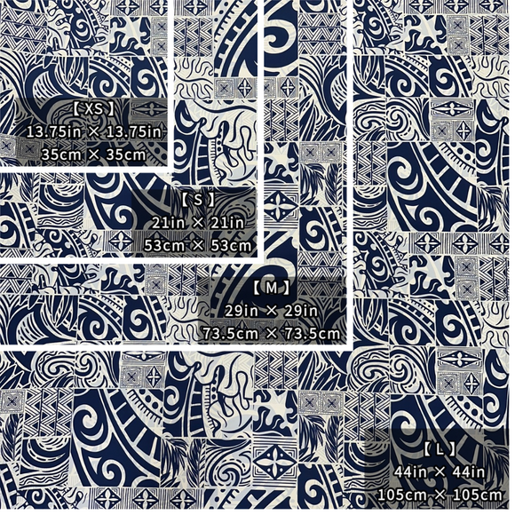 ［Navy and White］Tapa Hawaiian Print Gift Wrapping Fabric / Furoshiki -1223FB-BLU4