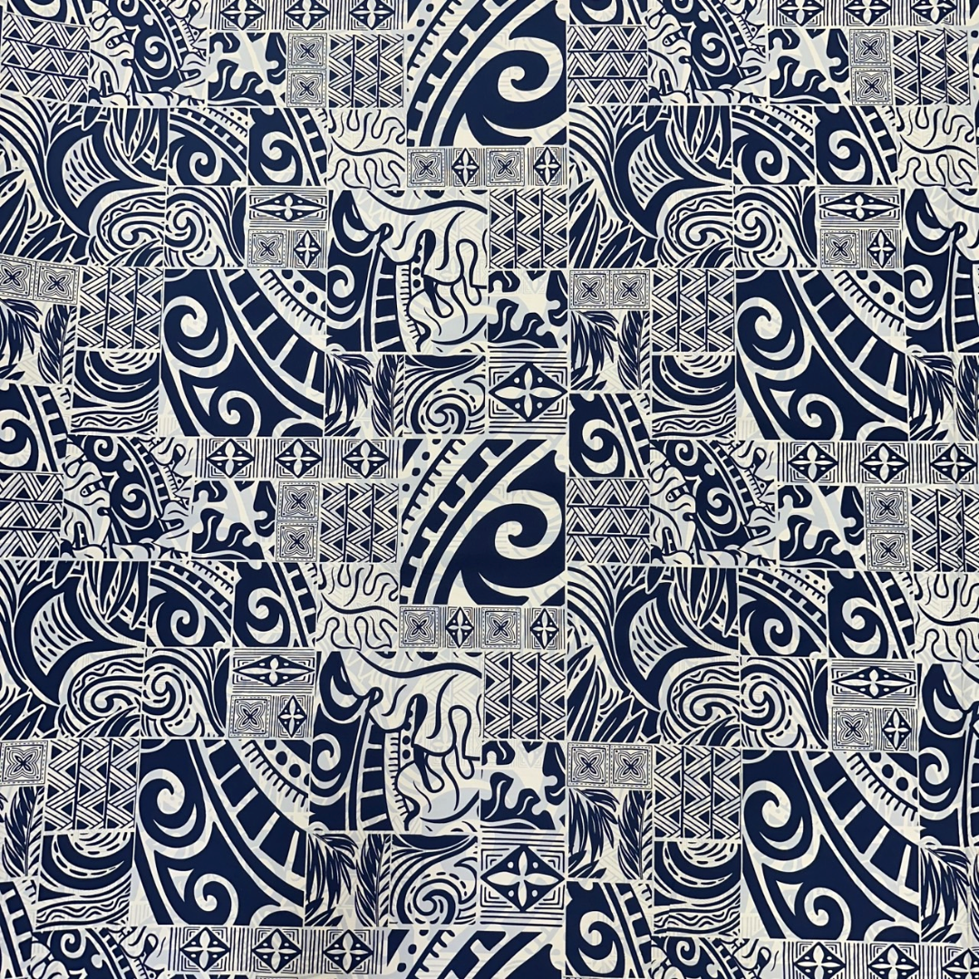 ［Navy and White］Tapa Hawaiian Print Gift Wrapping Fabric / Furoshiki -1223FB-BLU4