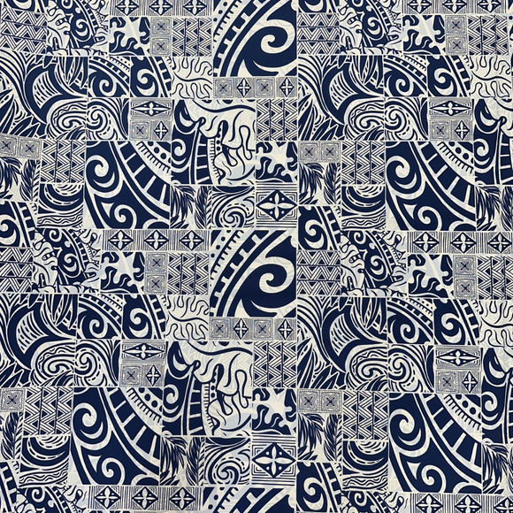 ［Navy and White］Tapa Hawaiian Print Gift Wrapping Fabric / Furoshiki -1223FB-BLU4