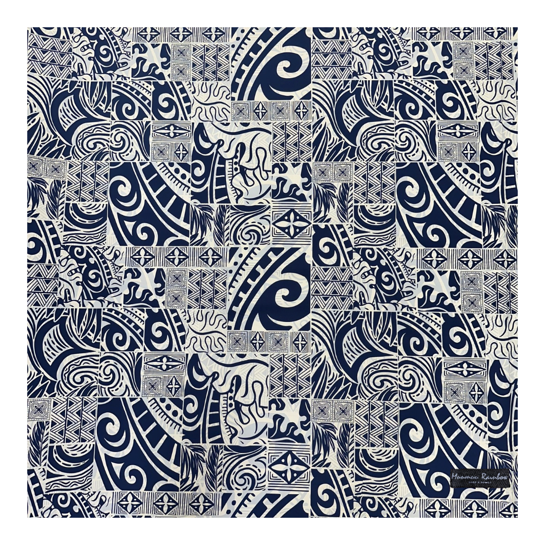 ［Navy and White］Tapa Hawaiian Print Gift Wrapping Fabric / Furoshiki -1223FB-BLU4 - 0