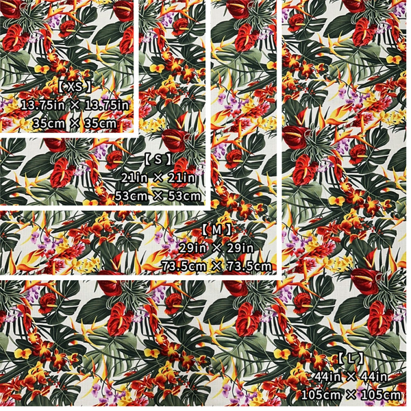 Tropical Leaf & Floral Print Gift Wrapping Fabric / Furoshiki -White Background -1223FB-WH3