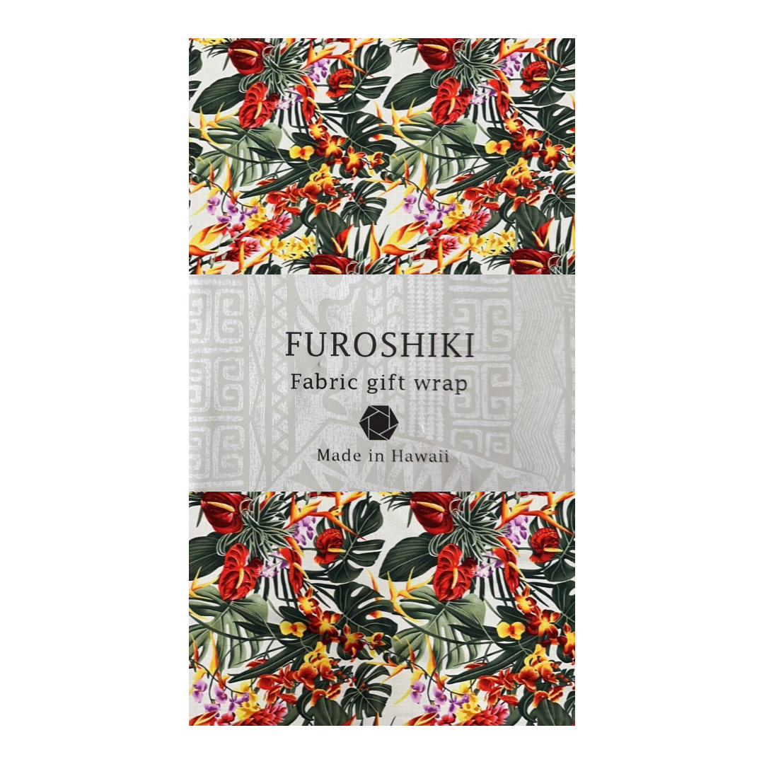 Anthrium Tropical Leaf & Floral Print Gift Wrapping Fabric / Furoshiki -White Background -1223FB-WH3 - 0