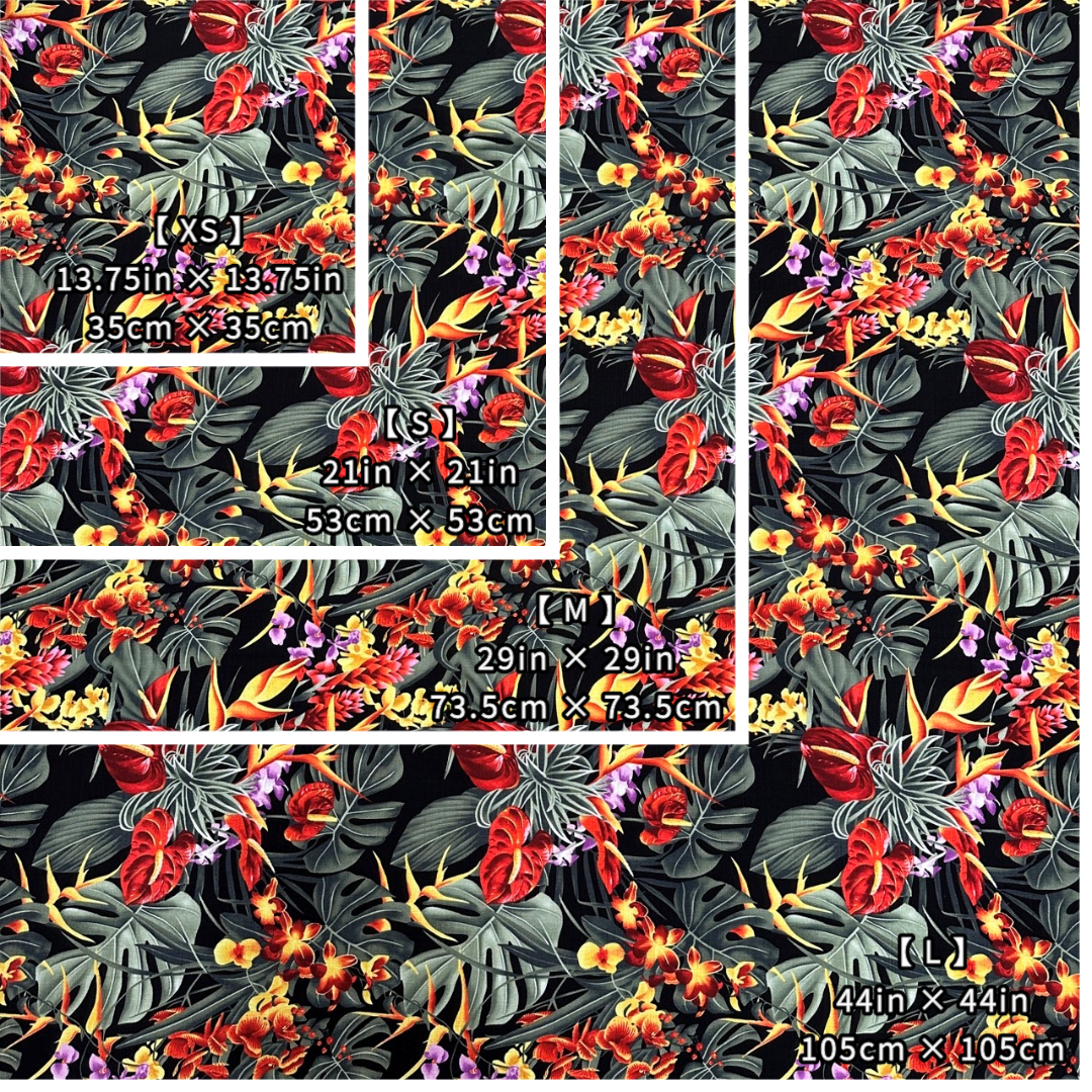 Tropical Leaf & Floral Print Gift Wrapping Fabric / Furoshiki - Black Background -1223FB-BL5