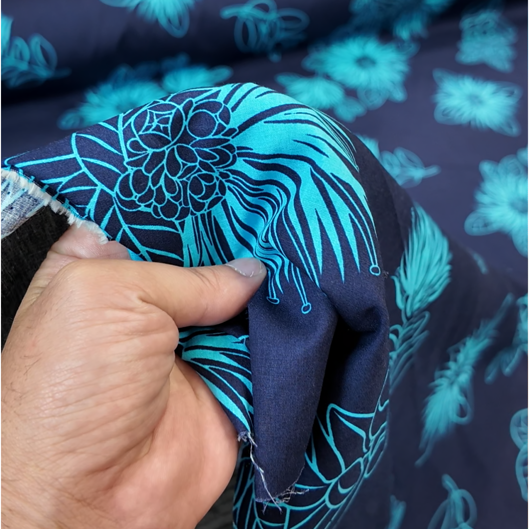 Ohia Flower Print Hawaiian Fabric - Navy | Muumuu Mall by Ohia Flower Print Hawaiian Fabric - Navy | Muumuu Mall by
