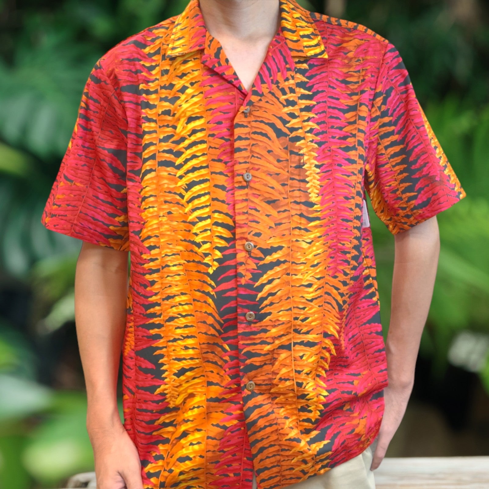 Sunset Tropical Leaf Outlines Hawaiian Shirts - 0