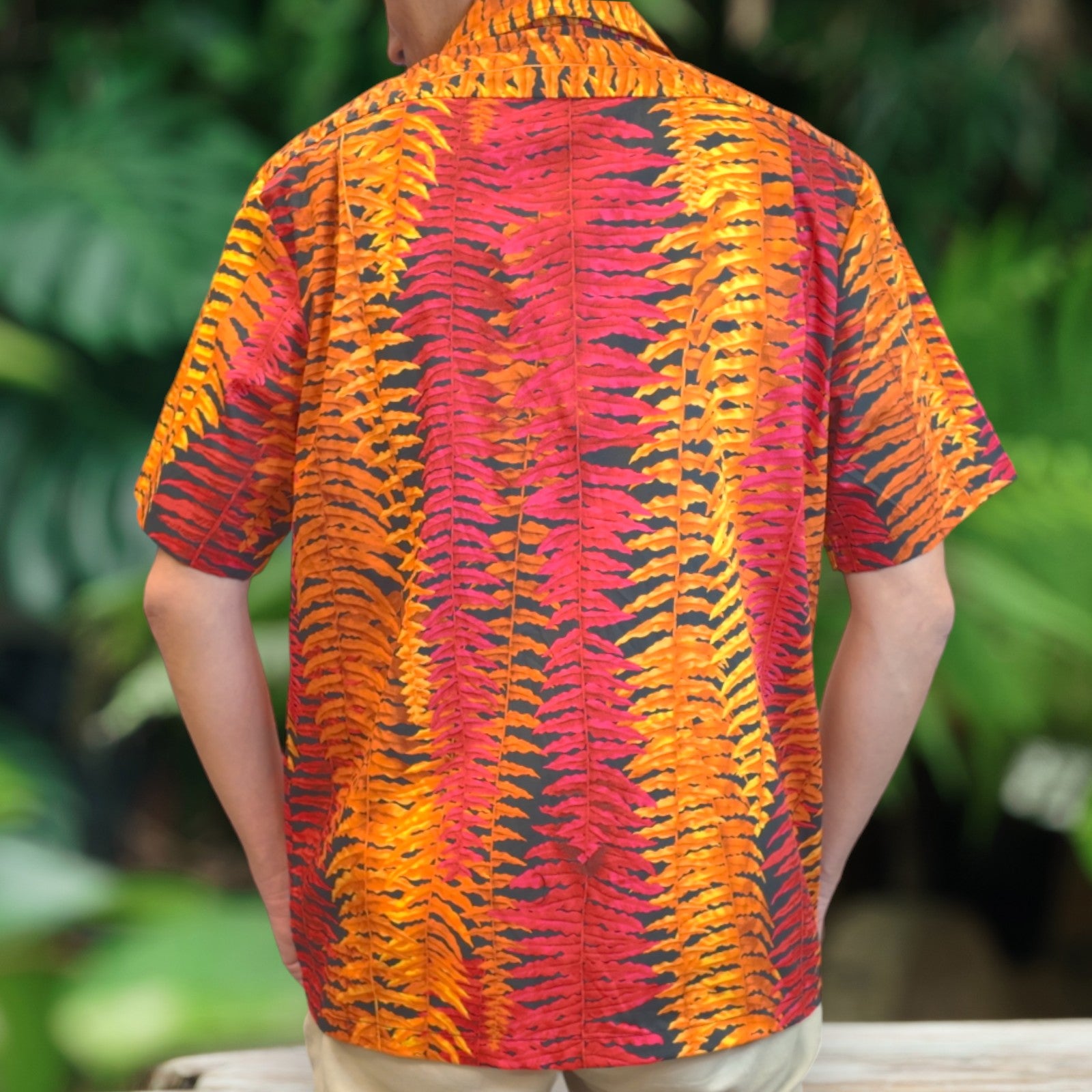 Sunset Tropical Leaf Outlines Hawaiian Shirts