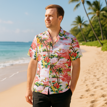 Surfing Wave and Ukulele Fun Print Aloha Shirt
