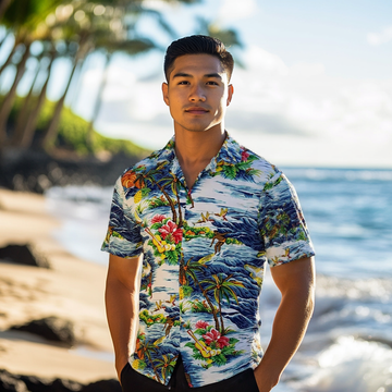 Surfing Wave Ukulel Aloha Shirt-Navy