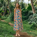 Simple Swing Long Resort Dress - Colorful Fish