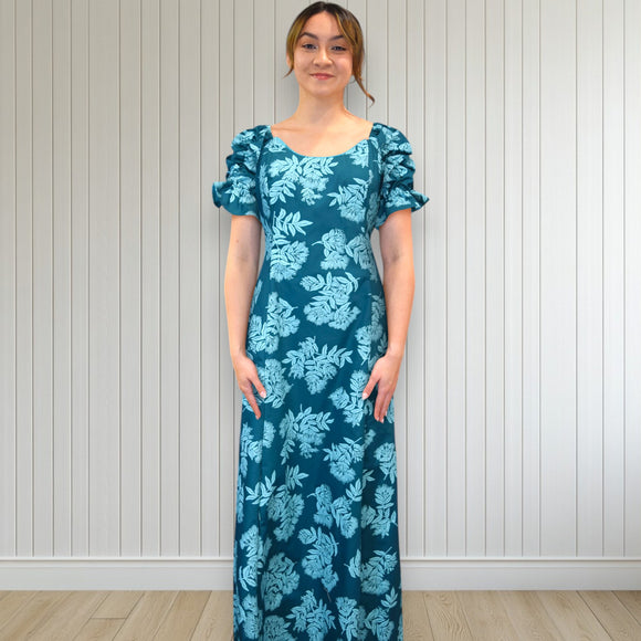 Hawaiian Muumuu Long Flare Dress Green