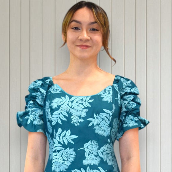 Hawaiian Muumuu Long Flare Dress Green