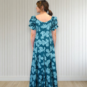 Hawaiian Muumuu Long Flare Dress Green