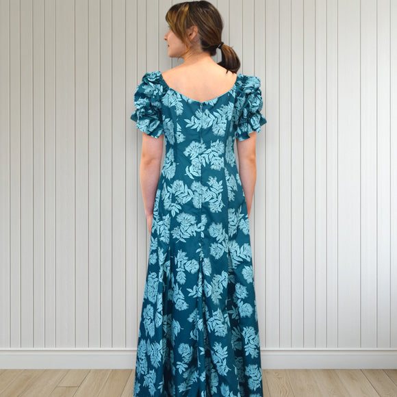 Hawaiian Muumuu Long Flare Dress Green