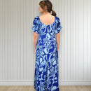 Blue Hawaiian Lei Leaf Long Flare Dress
