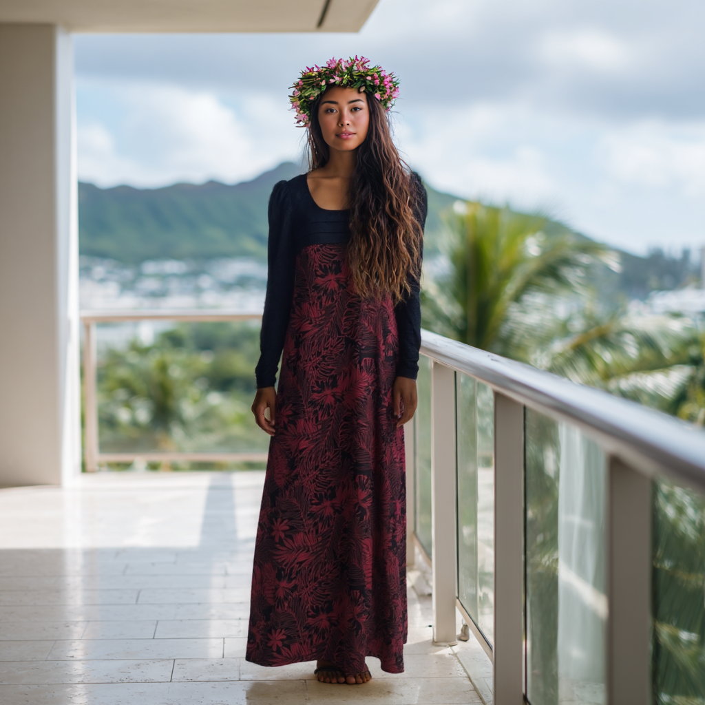 Tiare Noir Long Sleeve Dress Black Eyelet & Red Floral 2034 16 Tiare Noir Long Sleeve Dress Black Eyelet & Red Floral 2034 16