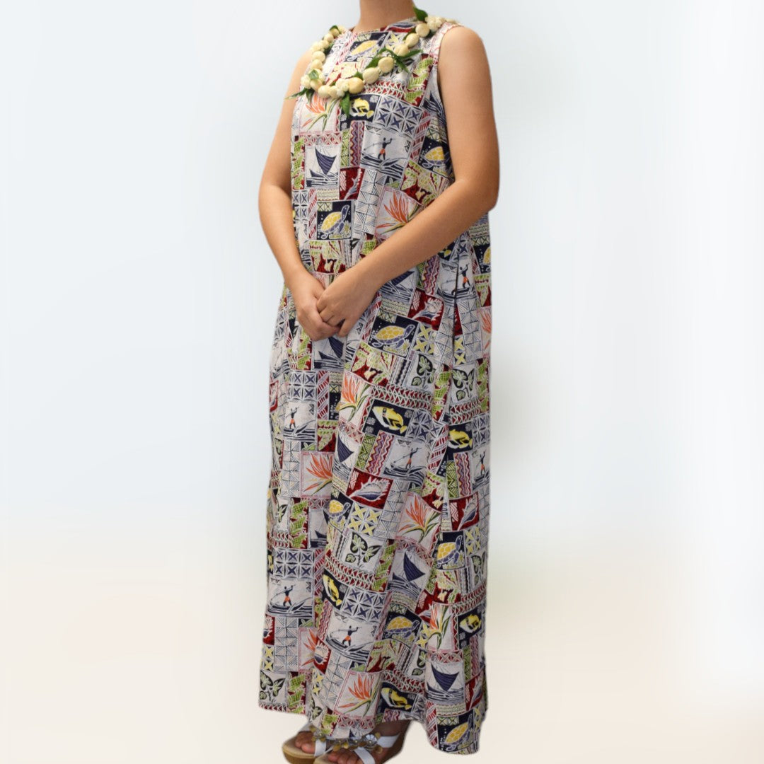 TraditionalPolynesianPrintComfortableLongResortDress-White