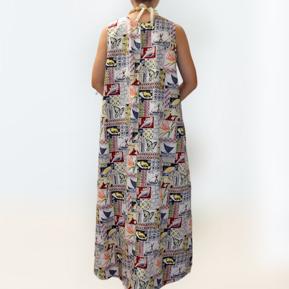 TraditionalPolynesianPrintComfortableLongResortDress-White