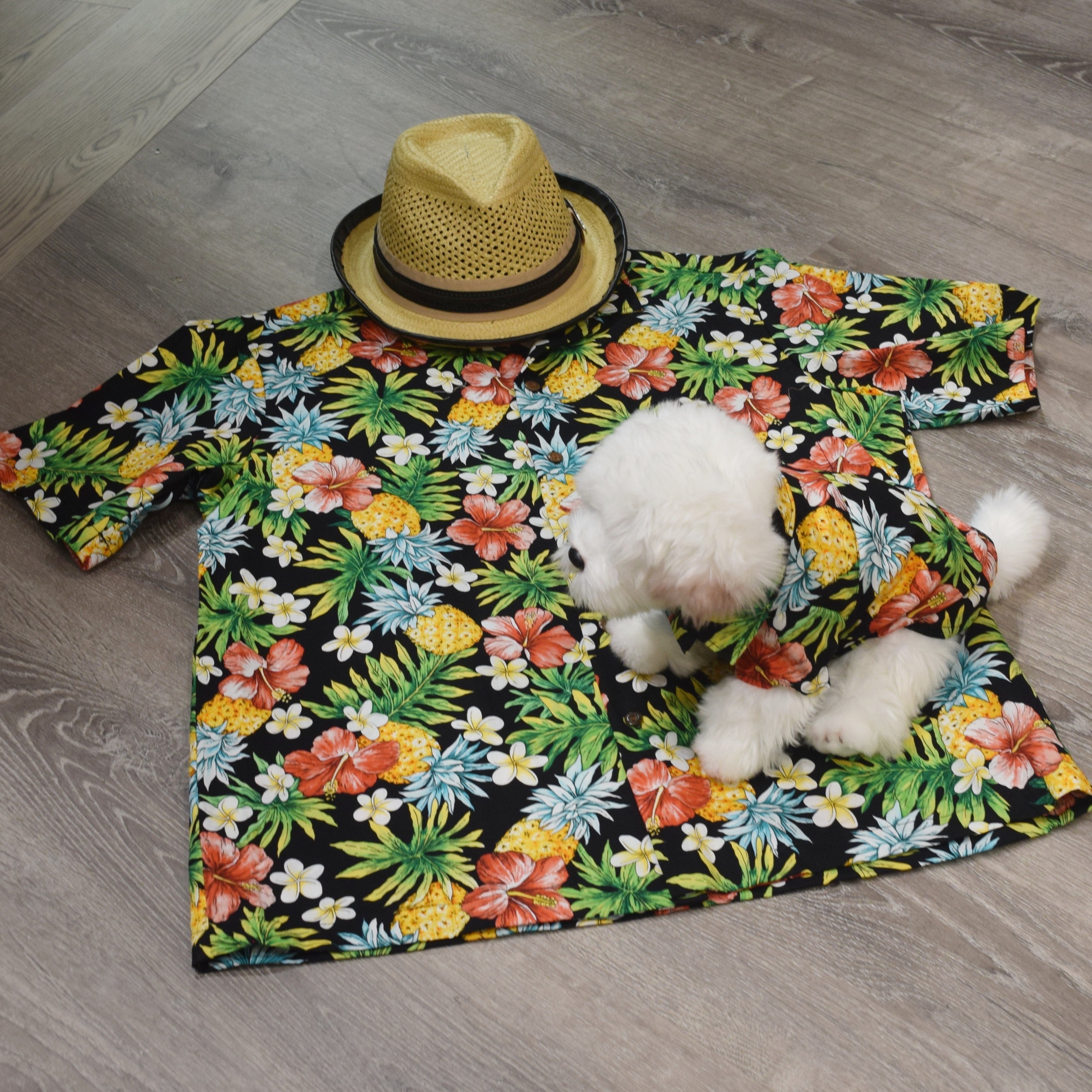 TropicalPrintHawaiianDogShirtsBlack