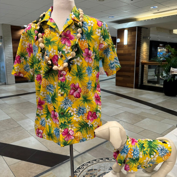 Tropical-Print-Hawaiian-DogShirts-Yellow