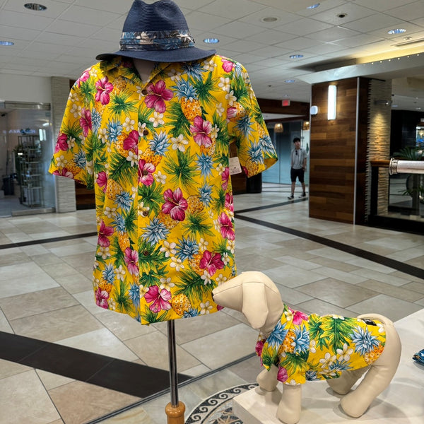 Tropical-Print-Hawaiian-DogShirts-Yellow