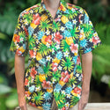 Tropical Print Hawaiian Shirts / Pineapple, Plumeria, and Hibiscus