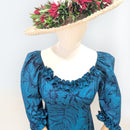 Tropical Blue Leaf Ruffle Dress