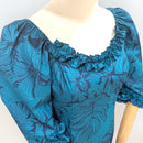 Tropical Blue Leaf Ruffle Dress