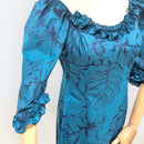 Tropical Blue Leaf Ruffle Dress