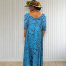 Tropical Blue Leaf Ruffle Dress